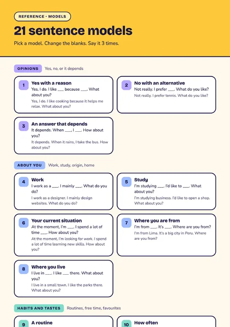 21 sentence models for any topic
